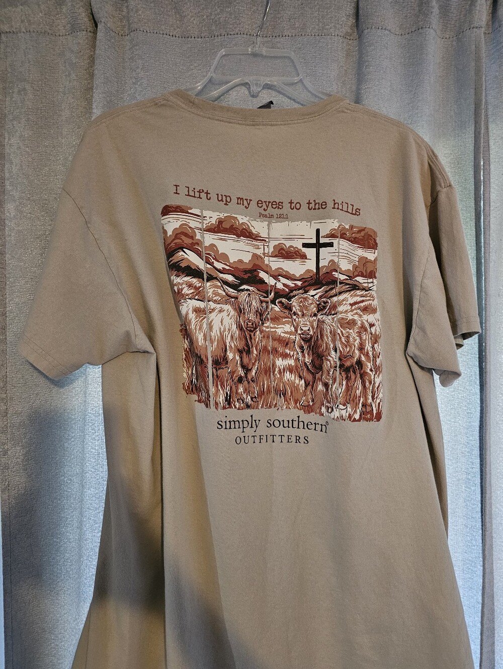Simply Southern Christian Highland Cow Scripture Tee | Psalm 121:1 Size XL